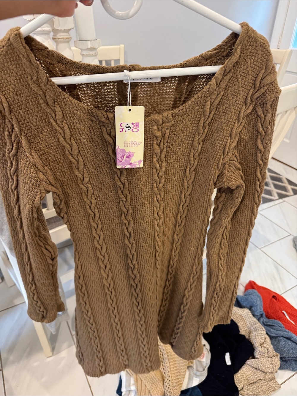 Cable Knit Women's Sweater Dress - Brown